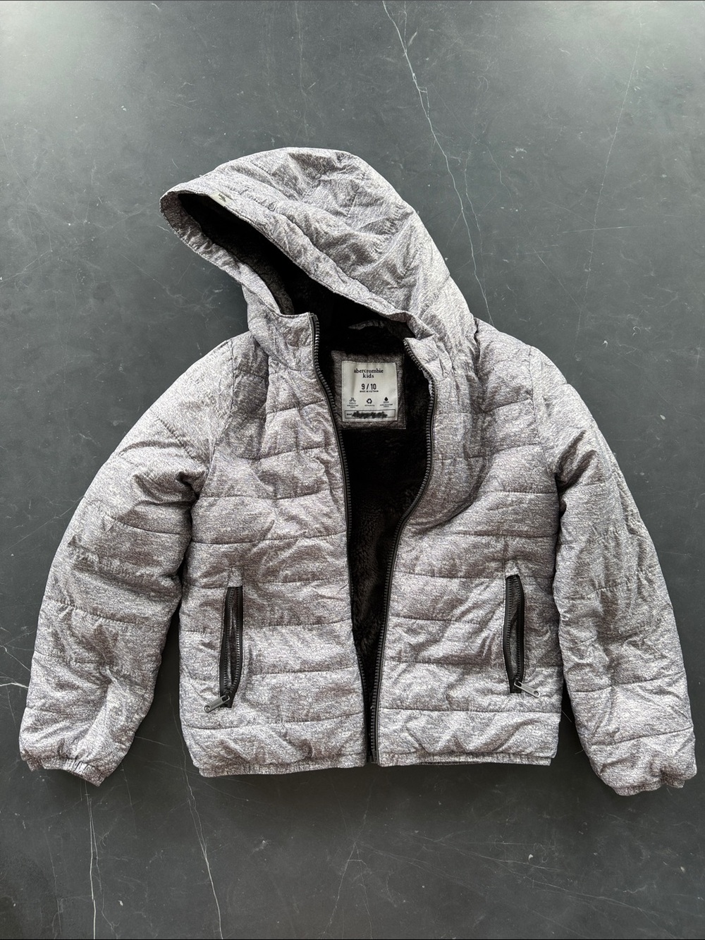 abercrombie kids Heather Gray Quilted Hooded Puffer Jacket
